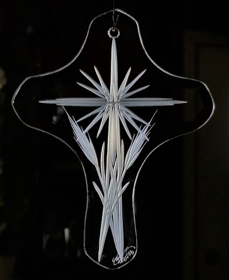 Cross Suncatcher Christmas Ornament Cross Decor Glass Cross Glass Ornament Engraved Ornament Religious Gift Cross Ornament