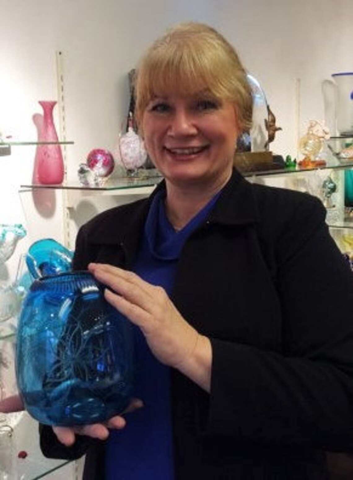 Blue Floral Vase, Blue Vase, Floral Vase, Hand Engraved,hand Blown Vase