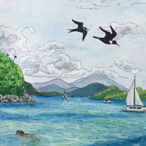 Maho Bay Morning - US Virgin Islands Original Watercolor Painting - Plein Air Painting - Ocean Landscape Painting