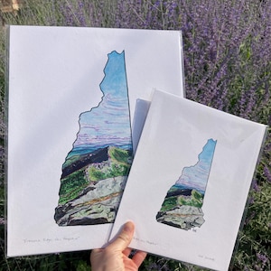 Franconia Ridge, New Hampshire - Stampa artistica ad acquerello di un&#39;escursione in montagna lungo il Sentiero degli Appalachi, White Mountain
