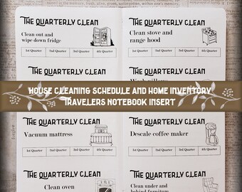 Travelers Notebook Insert: House Cleaning Schedule and Home Inventory. 40 cover color choices & 11 Traveler's Notebook Sizes