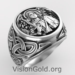 Stilvoller einzigartiger handgemachter Erzengel St Michael Ring-Handgemachter religiöser Ring 0668