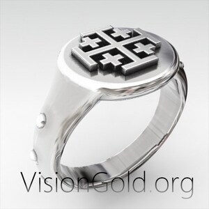 Anillo de cruz de plata, Anillo de plata para hombre, Anillo de sello, Anillo de caballero, Anillo templario, Anillo de hombre de esmalte, Anillo de hombre Chevalier 0313