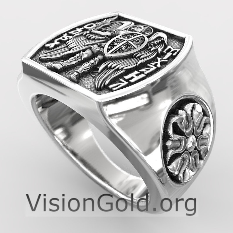 Archangel Saint Michael Ring, 925 Silver St Michael Ring, Men's