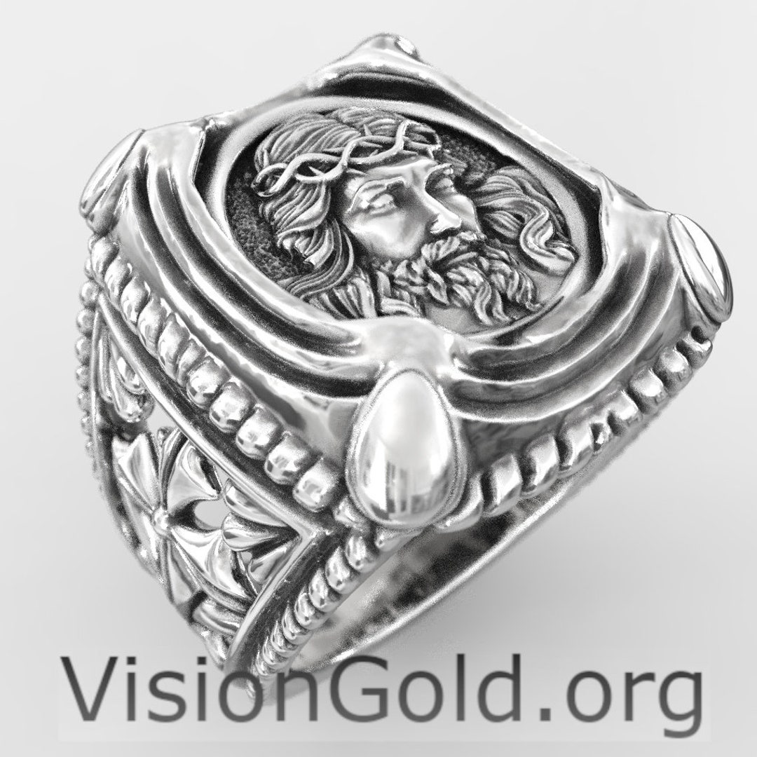 Mens 925 Silver Jesus Christ Ring Religious Gifts Christian Jewelry