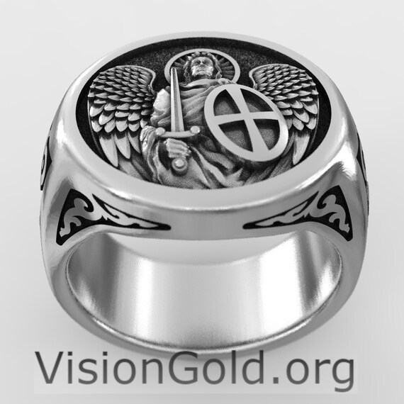 Silver St Michael Ring, Religious Jewelry for Women & Men