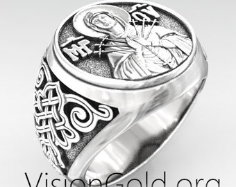 Our Lady of Grace Ring Unique Rings For Men Virgin Mary Ring Mens Silver Signet Ring 0549