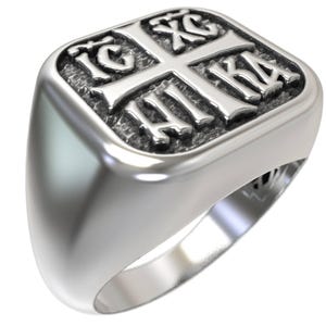 IC XC NIKA Sterling Silver Orthodox Cross Signet Ring – Oxidized Christian Jewelry for Men – Religious Gift, Byzantine Style Ring