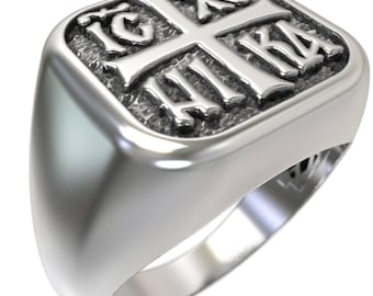 Byzantine Cross Ring: Solid Silver Chevalier (IC XC NIKA Design