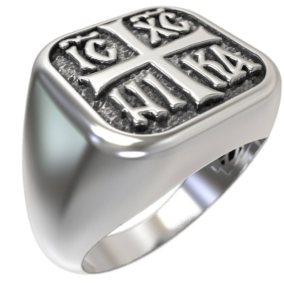 Anello con sigillo a croce ortodossa in argento sterling IC XC