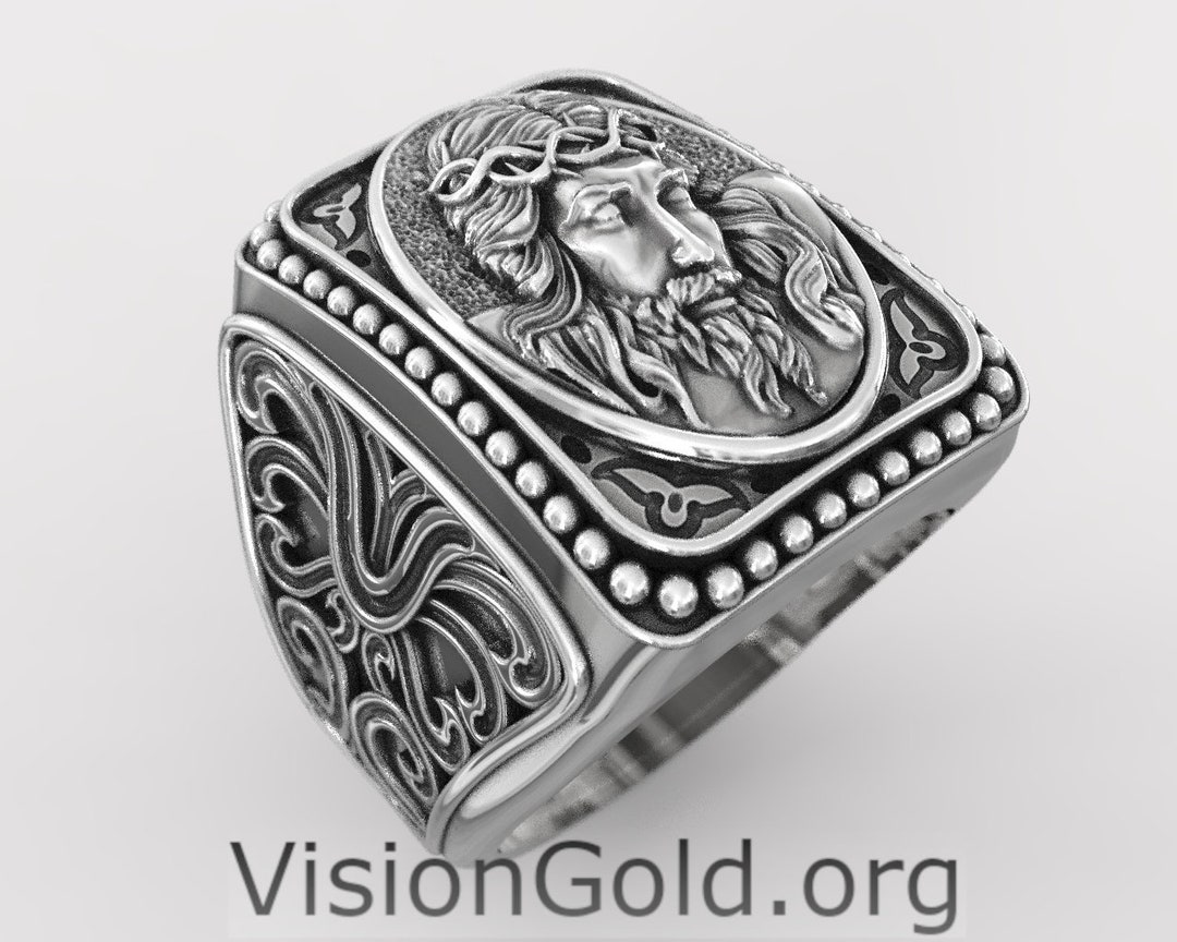 Jesus Cross Mens Ring , Silver Savior Jesus Ring , Christian Jewelry ...