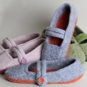 Felted Slipper Pattern, Seamless Felted Mary Janes, Seamless Felted Slipper Knitting Pattern