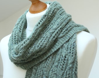 Waratah Knitting Pattern for a Lace Scarf or Stole in DK Yarn, Cable and Lace Design.