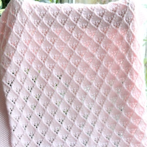 Lottie Baby Blanket Knitting Pattern - PDF.  A pretty lace and diamond blanket knitting pattern. DK weight baby blanket knitting pattern.