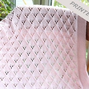 Lottie Baby Blanket Knitting Pattern - PRINTED copy.  A pretty lace and diamond blanket knitting pattern. DK weight knitting pattern.