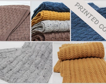 Four classic scarf patterns - PRINTED.  Weave, Grain, Sway & Furrow. Easy knitting pattern for scarves in DK yarn. Beginner knitting pattern