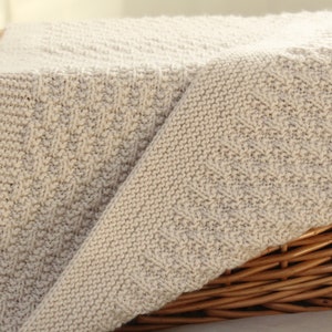Birch Baby Blanket Knitting Pattern - Reversible textured blanket that is suitable for beginner knitters. Knitted in DK yarn in three sizes.