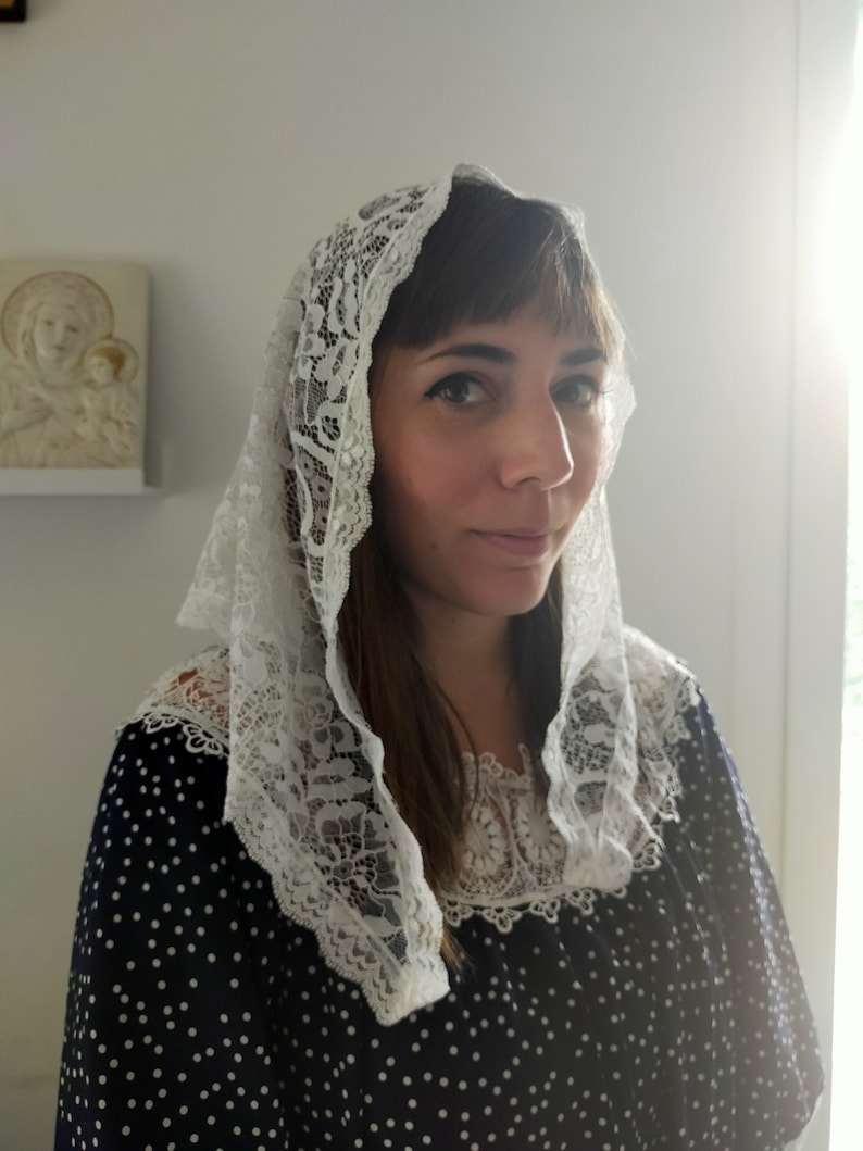 Velo Di Pizzo Per Chiesa - Copricapo Cattolico In Pizzo Morbido Per Messa, Sposa O Lutto - Foto 5