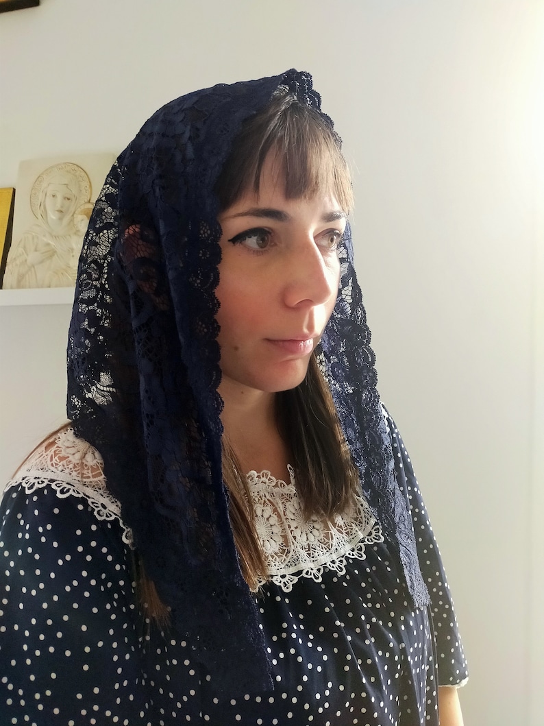 Velo Di Pizzo Per Chiesa - Copricapo Cattolico In Pizzo Morbido Per Messa, Sposa O Lutto - Foto 3