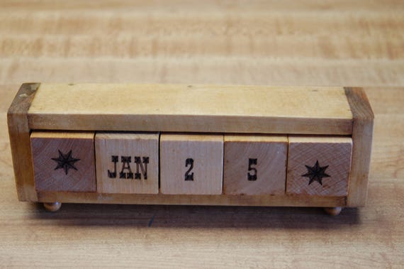 Hand made wood block perpetual desk calendar