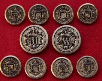 Vintage Cambridge Blazer Buttons Set Gold Brass Shank 1970s Men/'s