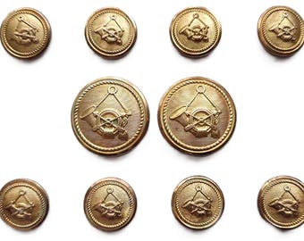 Vintage Waterbury Hunting Horn Blazer Buttons Set Gold Brass G8C Men's