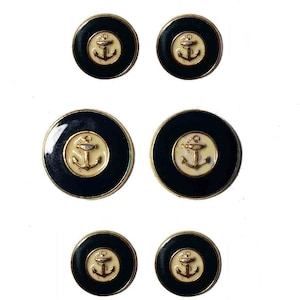 Vintage Nautical Blazer Buttons Set Gold Cream Black Enamel and Metal Shank Shield Anchor