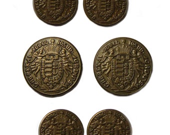 Vintage Bill Blass Blazer Buttons Set by Waterbury Antique Gold Brown Brass Shank Angels and Crest Men's 1970s