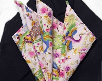 NEW Gascoigne Hand Stitched Pocket Square Cotton Japanese Kimono Fabric Gilding