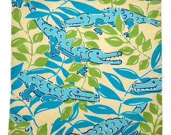 Vintage Hand Stitched Cotton Pocket Square Mimosa Everglades Alligator Fabric