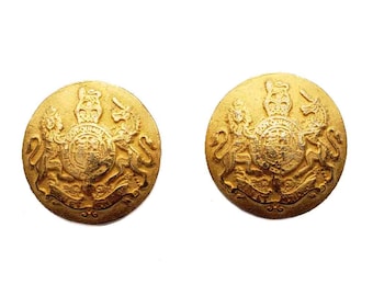 Two Vintage Banana Republic Dome Blazer or Jacket Buttons Gold Brass Lion Unicorn 1990s