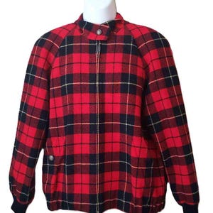 Vintage 1980s Pendleton Virgin Wool Jacket Red Plaid Full Zip Front Men's Size Medium