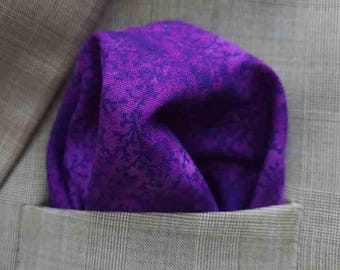 Gascoigne Hand Stitched Pocket Square Purple Navy Blue Cotton Men's
