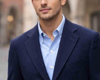 Paolo Vista Italy Cashmere Blazer Navy Blue 3 Button Men's Size 38S