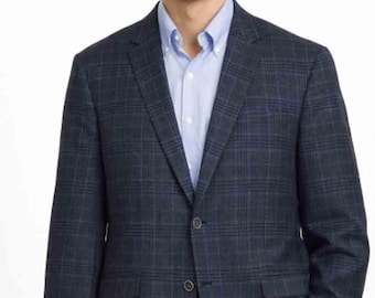 Joseph Abboud Lanificio Campore Wool + Cashmere Blazer Gray Blue Plaid Size 46L