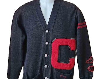 Vintage 1950’s Revere Black Wool Letterman Sweater SOME DISTRESSING Men's Size S