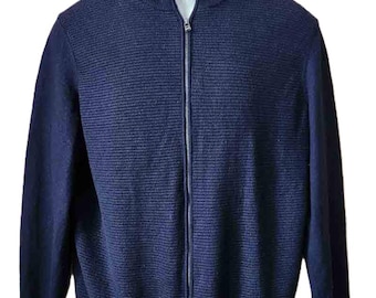 Hugo Boss Virgin Wool Zip Front Cardigan Sweater Navy Blue Men's USA Small