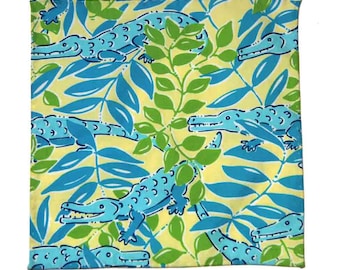 Vintage Hand Stitched Cotton Pocket Square Mimosa Everglades Alligator Fabric