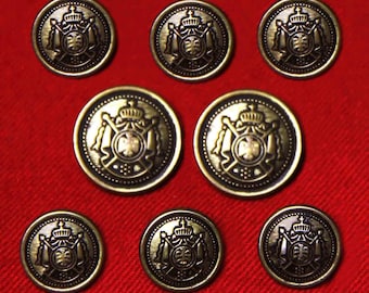 Vintage Excalibur Blazer Buttons Set Brass Antique Brown Gold Brass Alloy 1980s Men's