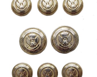 Vintage Gold Eagle with Crown Emblem Round Shank Buttons 15mm Lot of 4 A68-1