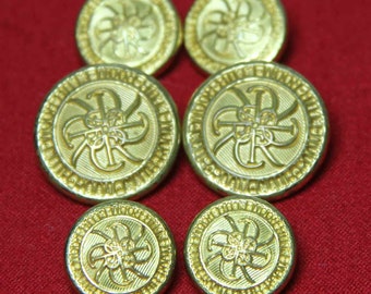 Vintage Waterbury Blazer Buttons Set CR Monogram Club Room Gold Brass Shank 1980s Men's
