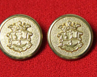 Two Vintage Cambridge Blazer Buttons Gold Shank Brass Men's 1980s Crown Shield
