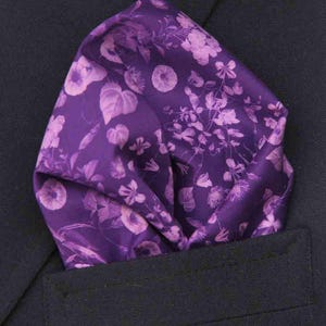 Hand Stitched Italian Cotton Pocket Square Purple Floral Men&#39;s