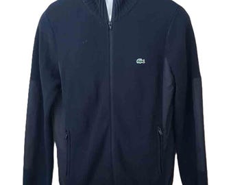LACOSTE Full Zip Cotton Cardigan Sweater Black Men's Lacoste 3 or Small