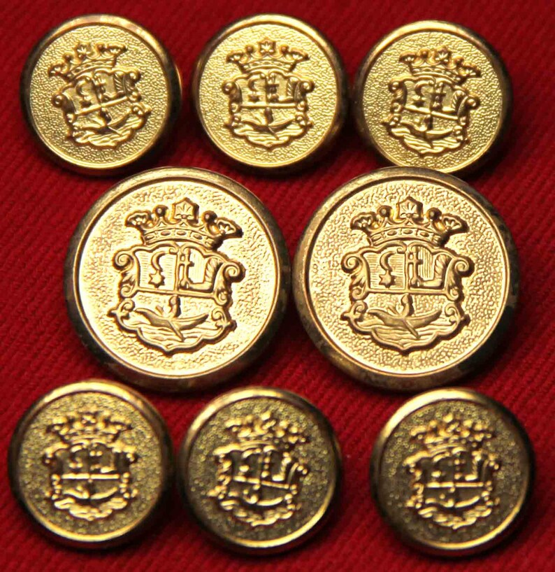 Vintage Cambridge Blazer Buttons Set Gold Brass Shank 1970s Men/'s