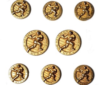 Rare Vintage Heisman Trophy Blazer Buttons Set Gold Brass Shank Football 1970s Men's