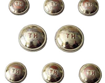 Vintage Tommy Hilfiger Dome Top Blazer Buttons Set Gold Brass Alloy TH Monogram SOME DISTRESSING