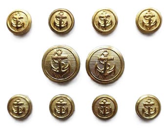 Nautical Anchor Gold Brass Blazer Buttons Set B9G Unisex