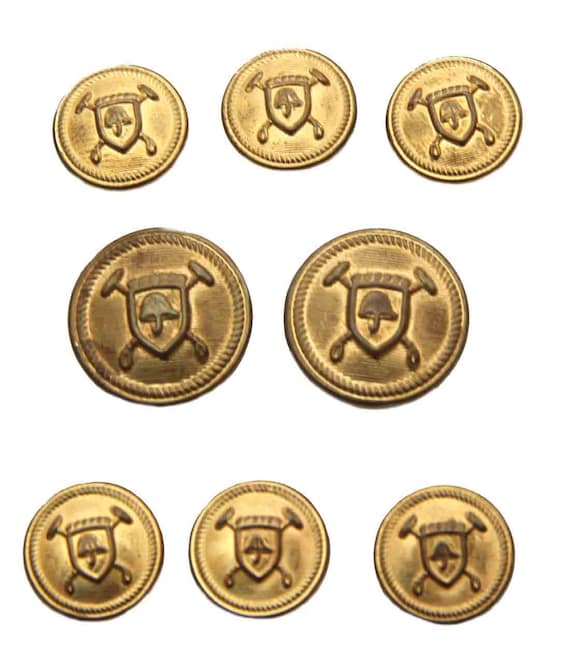 Vintage Cambridge Blazer Buttons Set Gold Brass Shank 1970s Men/'s