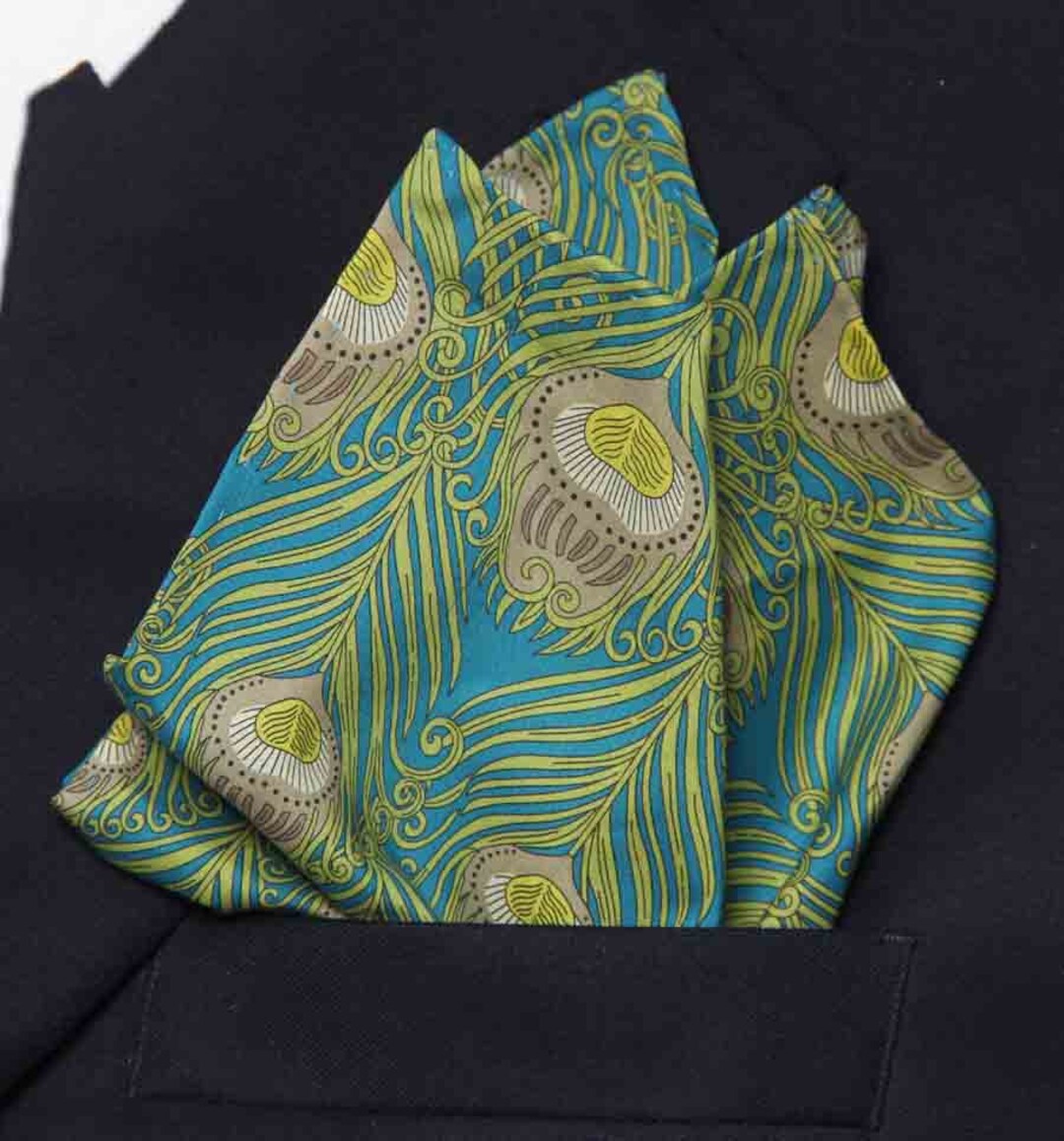 Hand Stitched Italian Cotton Lawn Fabric Pocket Square Caesar Peacock ...